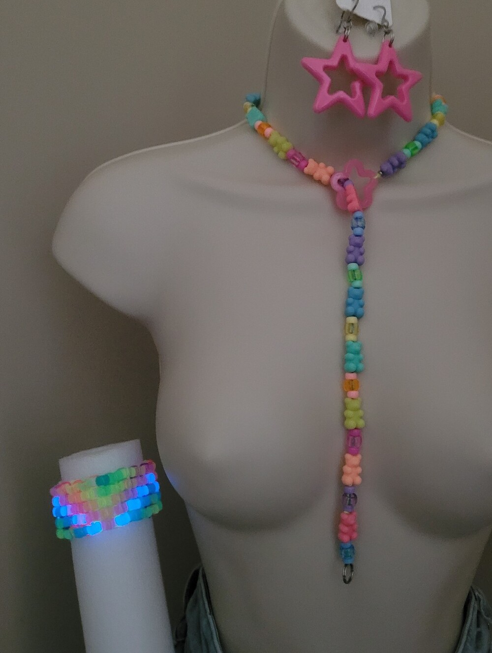 3pc rainbow gummy bear lariat drop star necklace cuff earring nail art - Picture 3 of 11